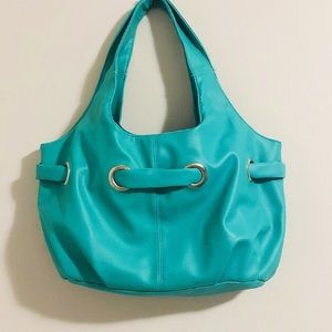 Teal leather look tote hand bag